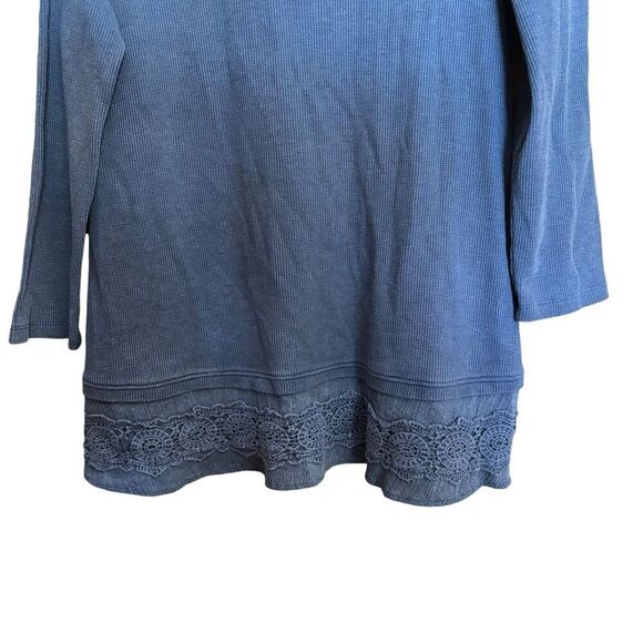 Ali Miles Tunic Top Womens Small Blue Waffle Knit Stretch Cotton Blend Blouse - Picture 4 of 9
